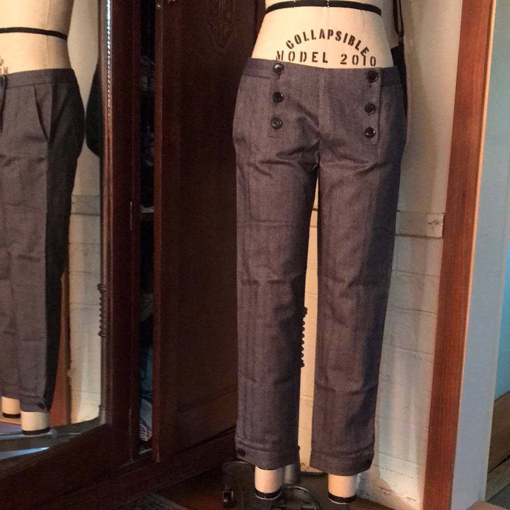 JENNI KAYNE Cropped Trousers. Sz 4. Grey Herringbone. NWOT